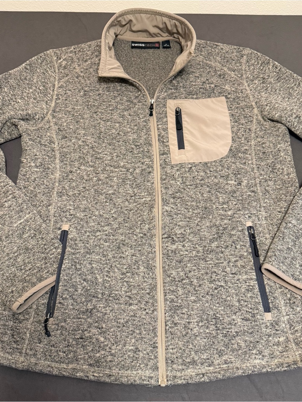 Swiss Tech Gray Heather Full-Zip Utility Jacket with Tan Trim